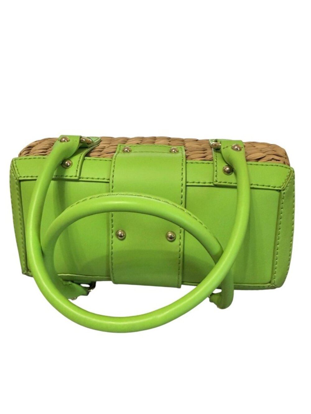 KATE SPADE Large Rattan Basket Handbag Designer Handbag Green Handle and Lid - Picture 6 of 9
